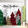 Christmas Tree Shower Curtain Winter Snowflake Star Pine Forest Buffalo Plaid Xmas Bath Curtain Fabric Bathroom Decor with Hooks