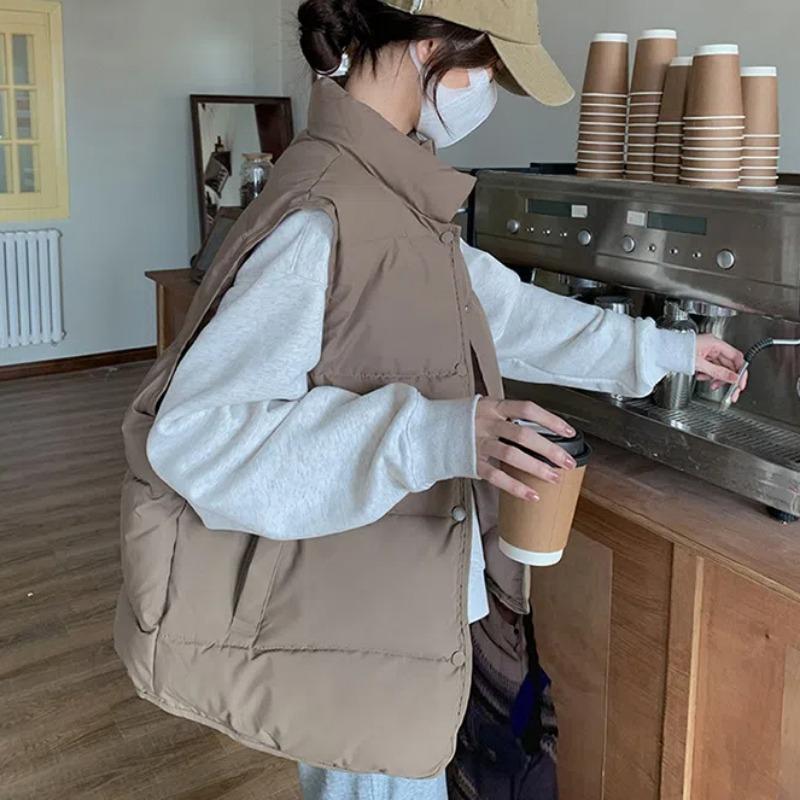Down Cotton Vest for Women Standing Collar Short Autumn and Winter Loose Padded Vest Light Clip Jacket Top