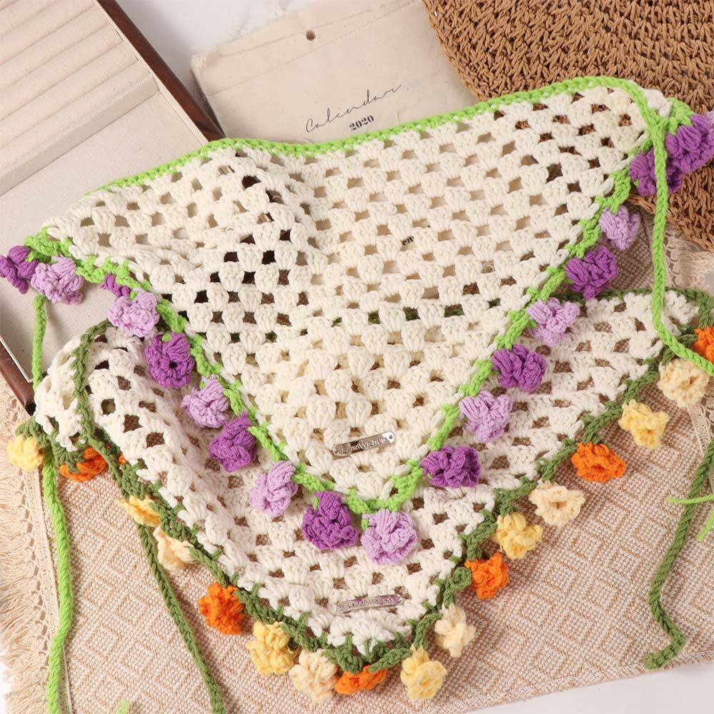 Hair Band Knitted Headband Flower Crochet Bandana Vintage Women Hair Scarf Travel
