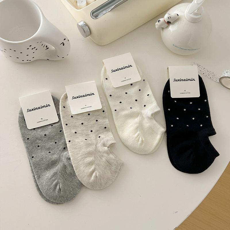 Seasonal Shallow Mouth Boat Socks Solid Color Polka Dots Do Not Fall Off The Heel Invisible Socks