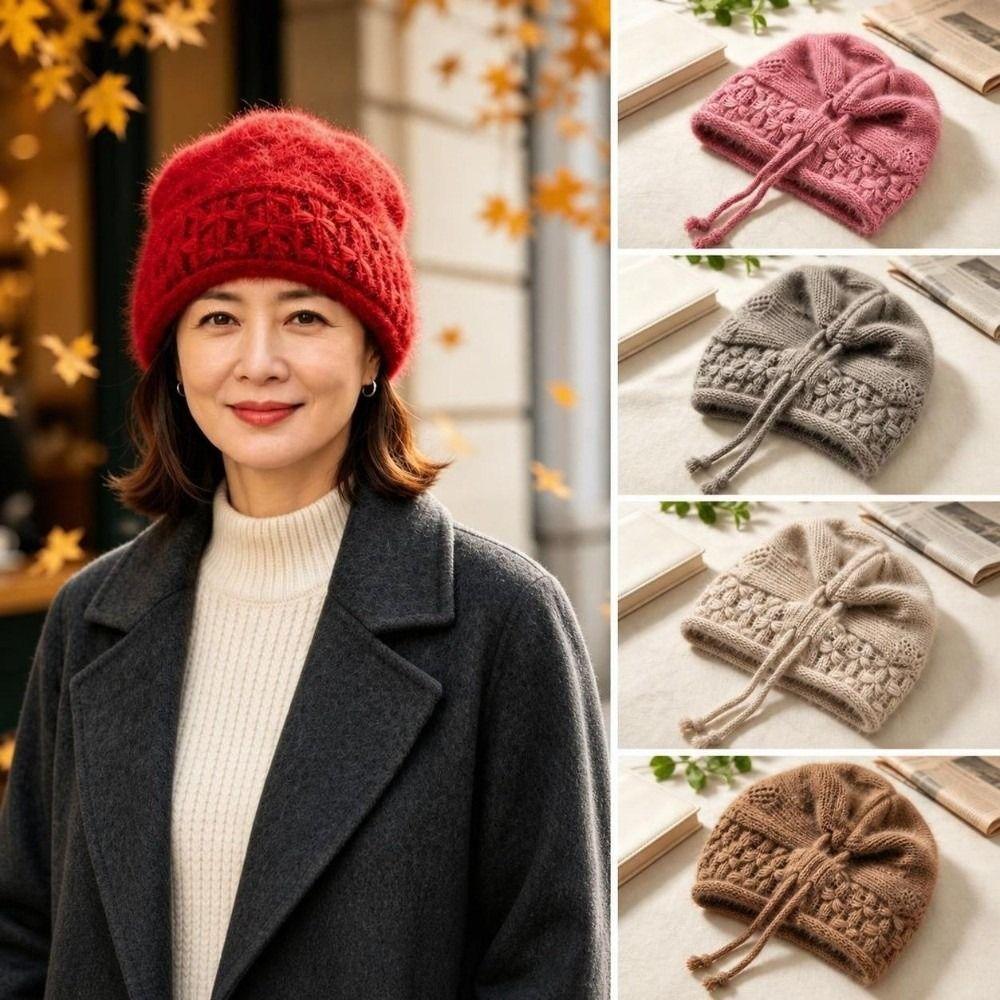 Adjustable Drawstring Beanie Hat Windproof Ear Protection Cap Fashion Pullover Hat for Women