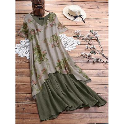 Платье из хлопка и льна с круглым вырезом, состоящее из двух частей