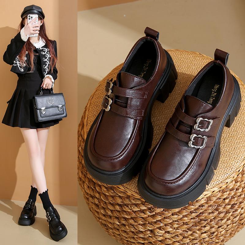 British Style Loafers Women's 2025 Autumn New Thick Heel Platform Retro Fashion Small Mary Jane Small Leather Shoes