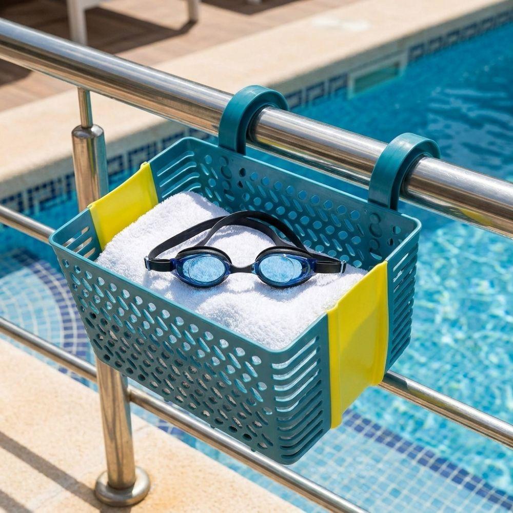 Plastic Poolside Storage Basket Large Suction Cup Storage Basket Poolside Use
