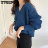 Retro Pullover Sweater for Women Early Autumn New Design Niche V-neck Knit Sweater