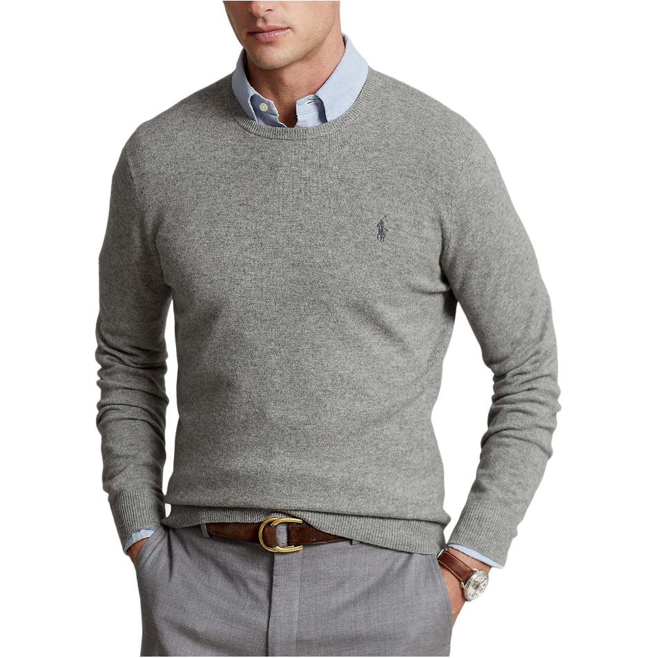 Polo Ralph Lauren FW22 сплошной логотип вышитый круглый вырез пуловер вязаный свитер мужской свитер серый 710876714-007