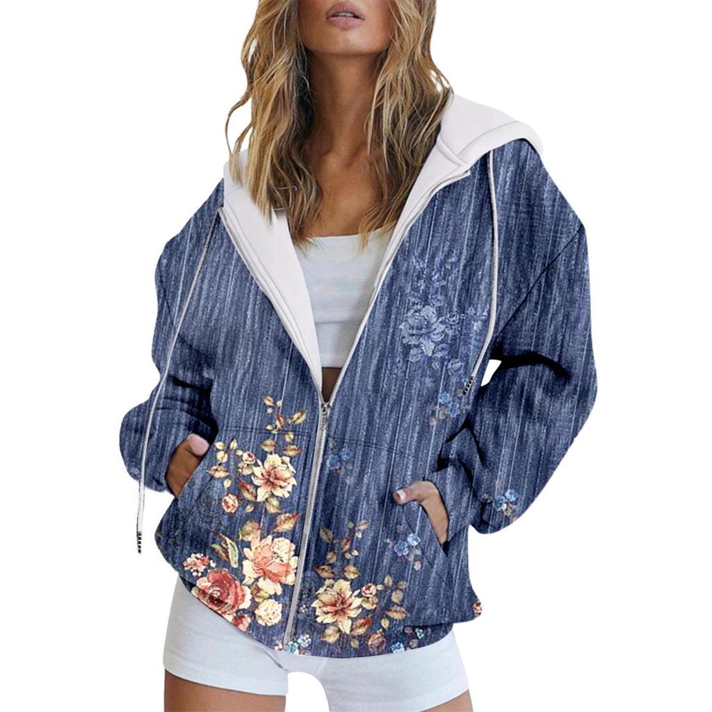 Зимняя толстовка с капюшоном с принтом, спортивная одежда, пальто для женщин, толстовки с капюшоном на молнии и 3D-карманом, осенняя женская одежда