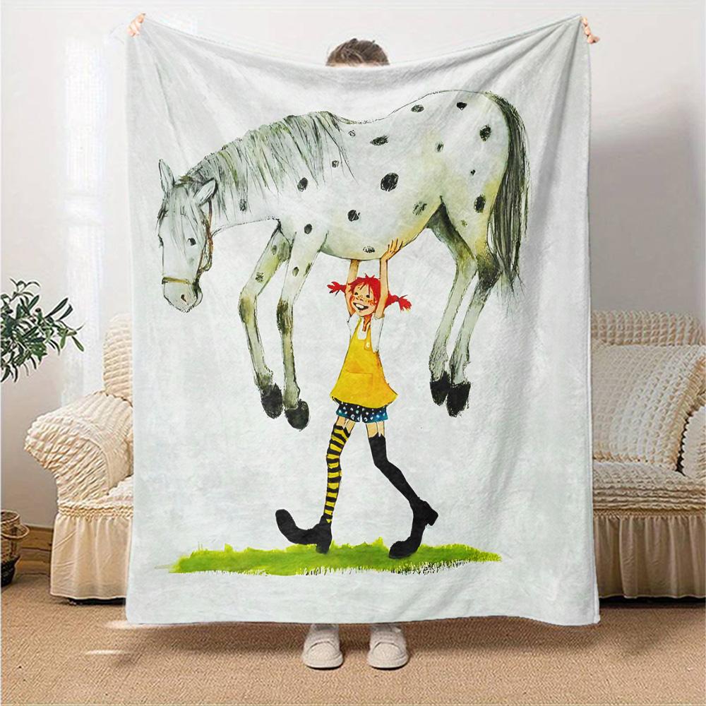 Girl Horse Flannel Blanket Super Soft Warm Cozy Blanket For Sofa Bed Office Travel Allseason Home Decor Gift
