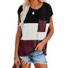 Women's Color Block Patch Pocket Round Neck Short Sleeve T-shirt, Casual Summer Top for European American, Fashion Cross-border Women's Clothing