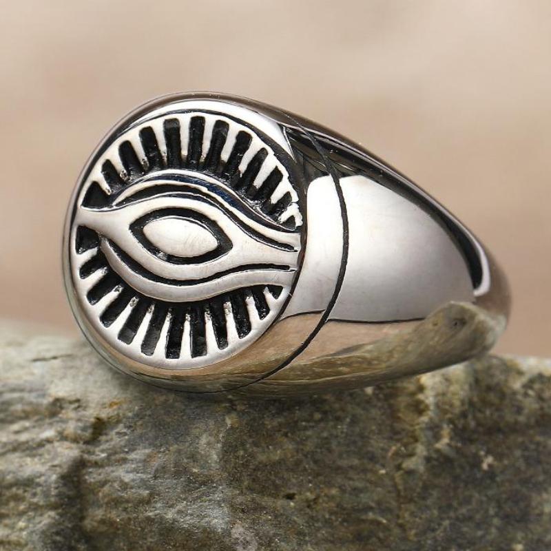 Fashion Retro Devil's Eye Men's Stainless Steel Ring Vintage Personalised Titanium Jewellery Accessories Two Colours Splicing Design Boy Finger Ring