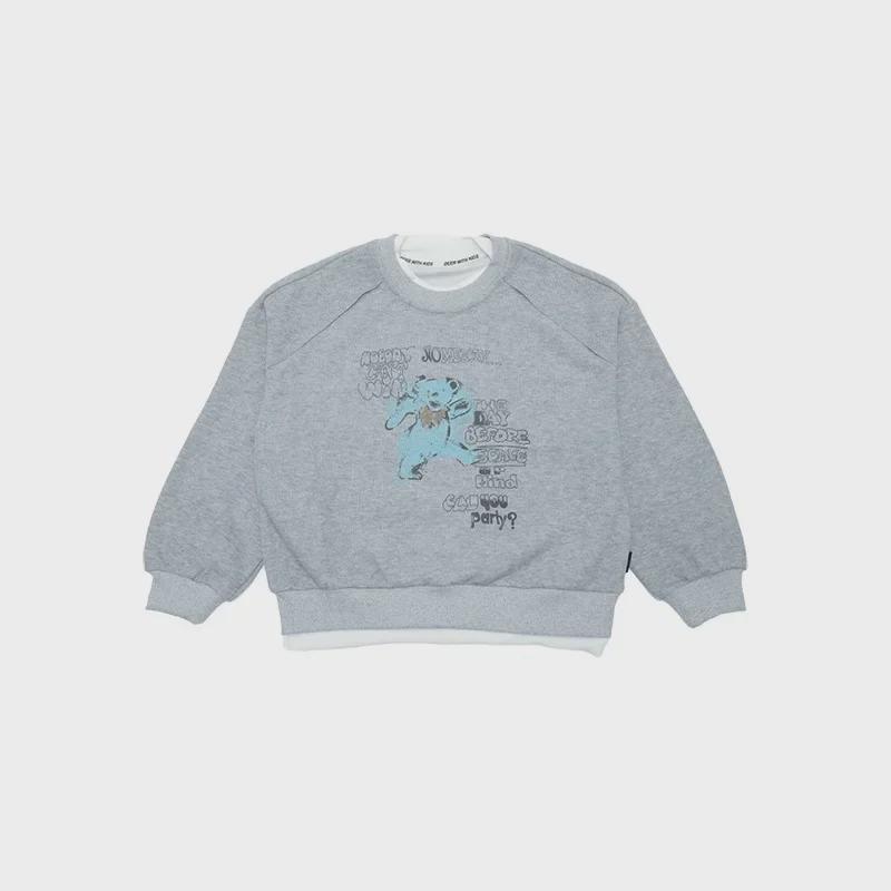 2024 Autumn Korean-Style Kids' Letter Print Spliced Sweatshirt - Casual Two-Piece Look for Boys & Girls