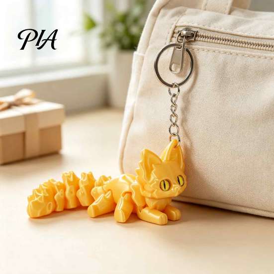 Cute Backpack Accessory 3D Printed Articulated Fox Keychain, Flexible Joint Animal Pendant with Metal Keychain Key Ring, Creative Desk Figurine