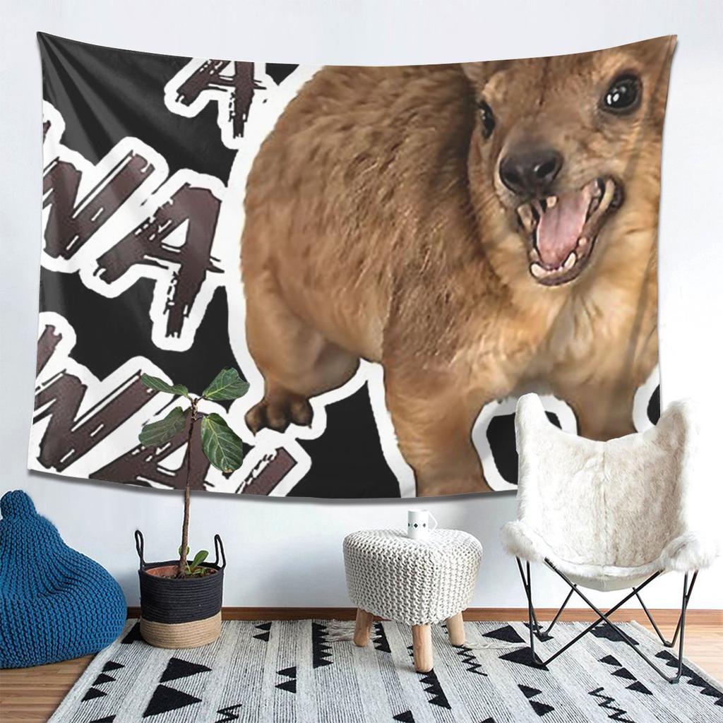 Awawa Angry Screaming Rock Hyrax Meme Tapestry Wall Hanging Aesthetic Home Decor Tapestries for Dorm Room