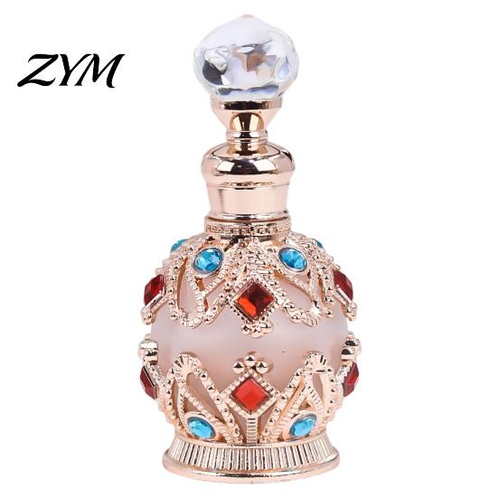Luxury Travel Perfume Bottle 15ML Vintage Refillable Bottle, Essential Oil & Fragrance Glass 15ml Dubai Arabian Style Empty Container for Middle