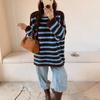 Crew Neck Contrasting Striped Sweater Autumn and Winter Casual Lazy Soft Waxy Loose Large Size Pullover Knitted Sweater Women