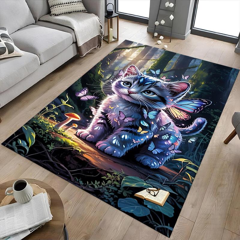1pc cat butterfly Carpet Anti Slip Polyester Floor Mat for office.Bedroom