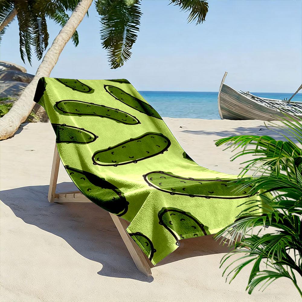 Playful green pickle parade Print beach towel, quick drying, suitable for travel, outdoor sports, jogging, the beach and swimming, gift