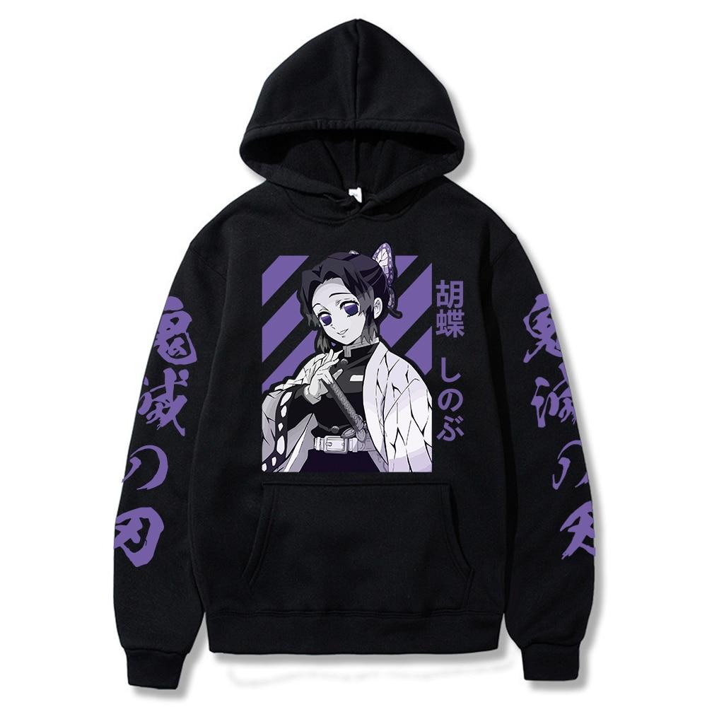 Толстовки с рисунком Demon Slayer Shinobu Kochou Kimetsu No Yaiba, толстовка с капюшоном в стиле аниме, весенний теплый пуловер, кофты, свободные топы в стиле Харадзюку