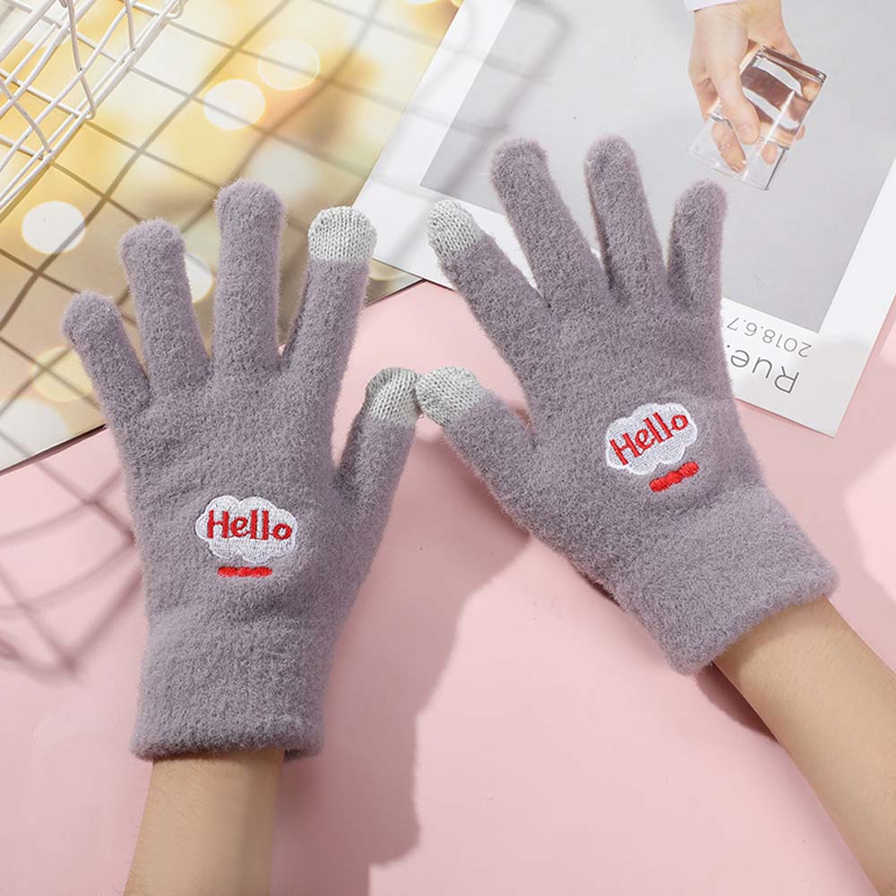 Cycling Student Plush Men Women Gloves Knitted Gloves Full Finger Warm Mittens