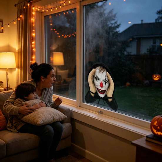 Halloween Prank Props Creepy Window Mask, Realistic Scare Prop for Glass Party Decoration Surfaces, Scary Face Hanging Spooky Haunted House