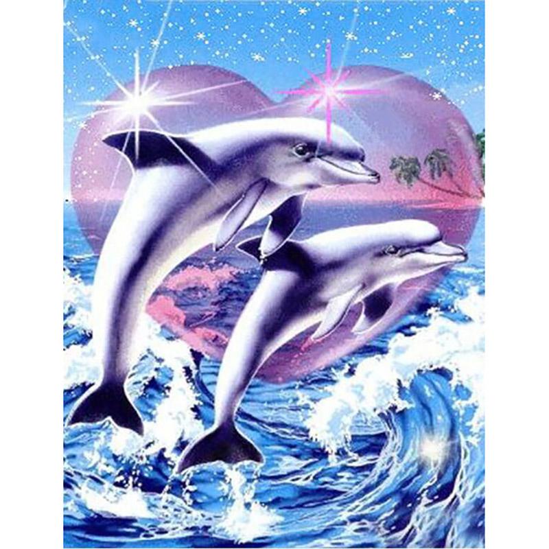 DIY Dolphin 5D Diamond Painting Full Round/Round Drill Animal Embroidery Cross Stitch Rhinestone Home Decor Christms Gift