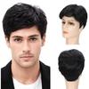 Synthetic Black Mix Blonde Short Curly Wig for Men Highlights Wigs with Bangs Heat Resistant Old Man Wig Father Gifts