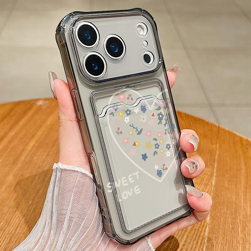 Чехол-кошелек с карманом для карт из ТПУ для iPhone 17 Pro Air 16e 16 15 14 13 Pro Max 12 11, цветной, с узором в виде сердечек, мягкая задняя крышка
