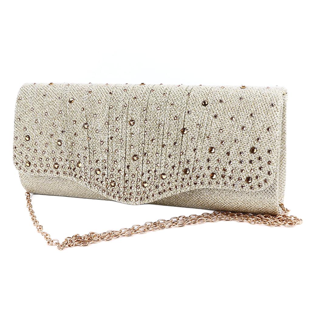 Women Evening Bag Sparkly Glitter Rhinestone Multifunctional Handbag for Dinner Party Wedding Gold Free Size
