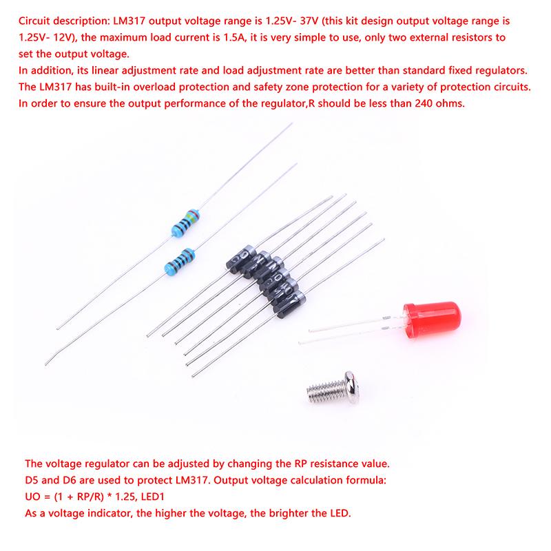 Lm317 Регулируемый комплект блока питания цепи постоянного тока DIY обучающие детали