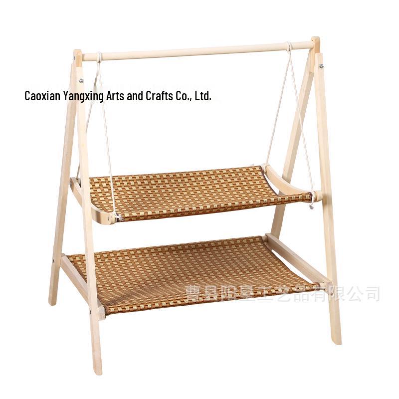 In-Stock Wooden Double-Layer Cat Hammock and Cradle with Detachable Solid Wood Frame