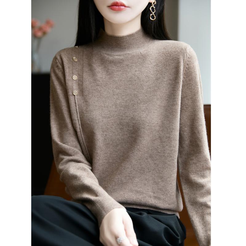 DAFIFY Women's Fashion Casual Fall Winter Solid Color Print Long Sleeve Half Turtleneck Sweaters