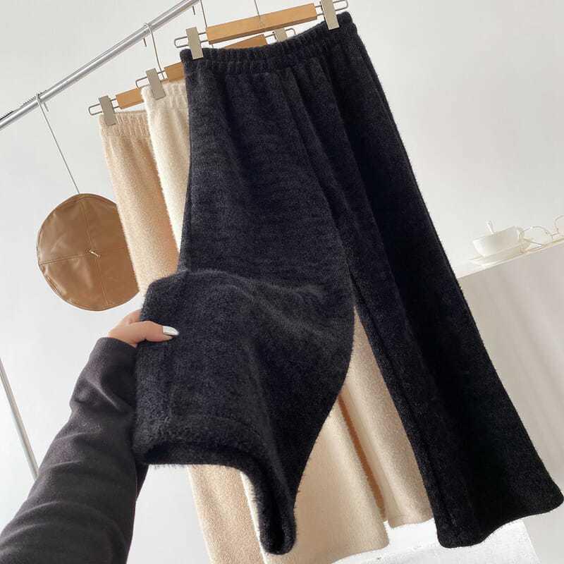 Новые зимние толстые винтажные прямые брюки с эластичной талией, женские универсальные норковые бархатные облегающие широкие свободные брюки, женская повседневная одежда