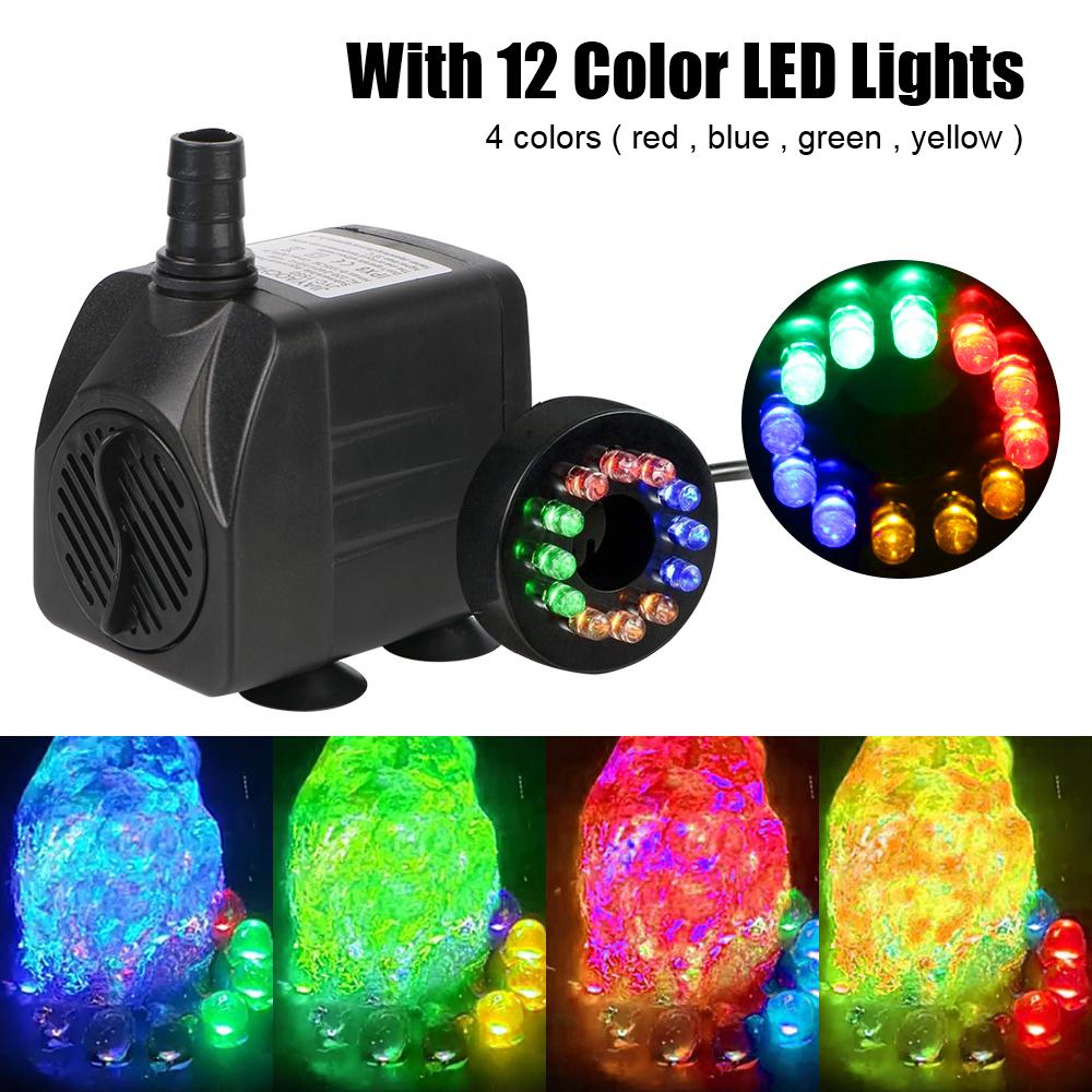 С шнуром питания и 12 светодиодами. Ультратихий погружной фонтанный водяной насос.