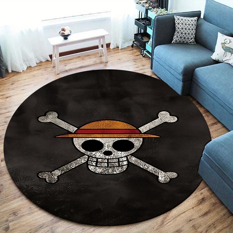One Piece Straw Hat Pirates Round Area Rug Carpet Rug For Living Room Bedroom Sofa Playroom Decor Nonslip Floor Mat