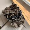 Plaid Lace Trim Scrunchie in Coffee Brown – Double Layer Vintage Hair Tie, Retro Style Hair Accessory Hair Accessories for Women