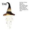Immersive Halloween Visual Effects Lighted Witch Hat Hanging Chime, LED Glowing Wizard with Glow Swinging Star Tassels, Indoor Outdoor Porch