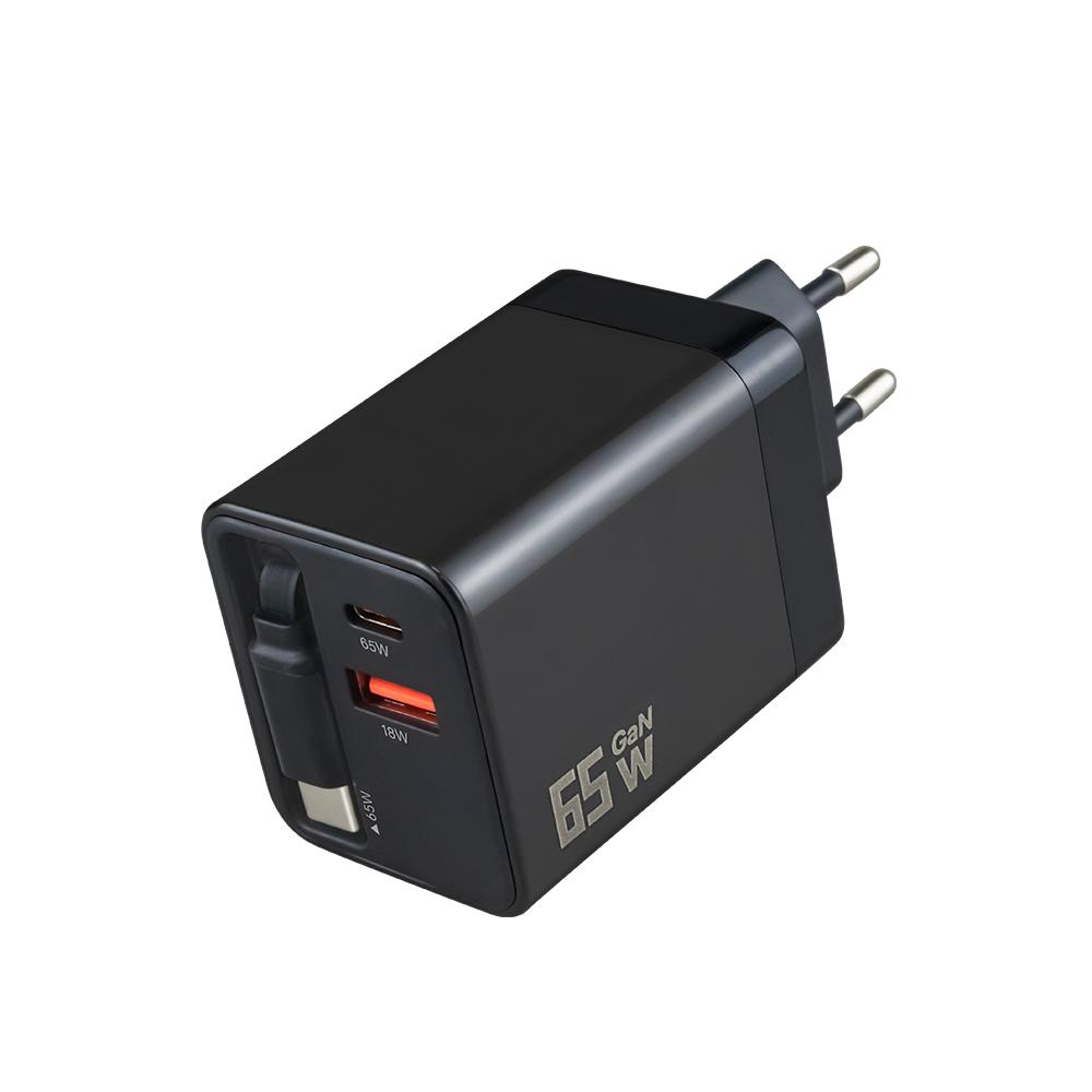 Выдвижной настенный зарядник GaN 65 Вт PD Быстрый USB C зарядник с выдвижным кабелем Type-C для мобильного телефона, ноутбука, планшета. US EU UK вилка