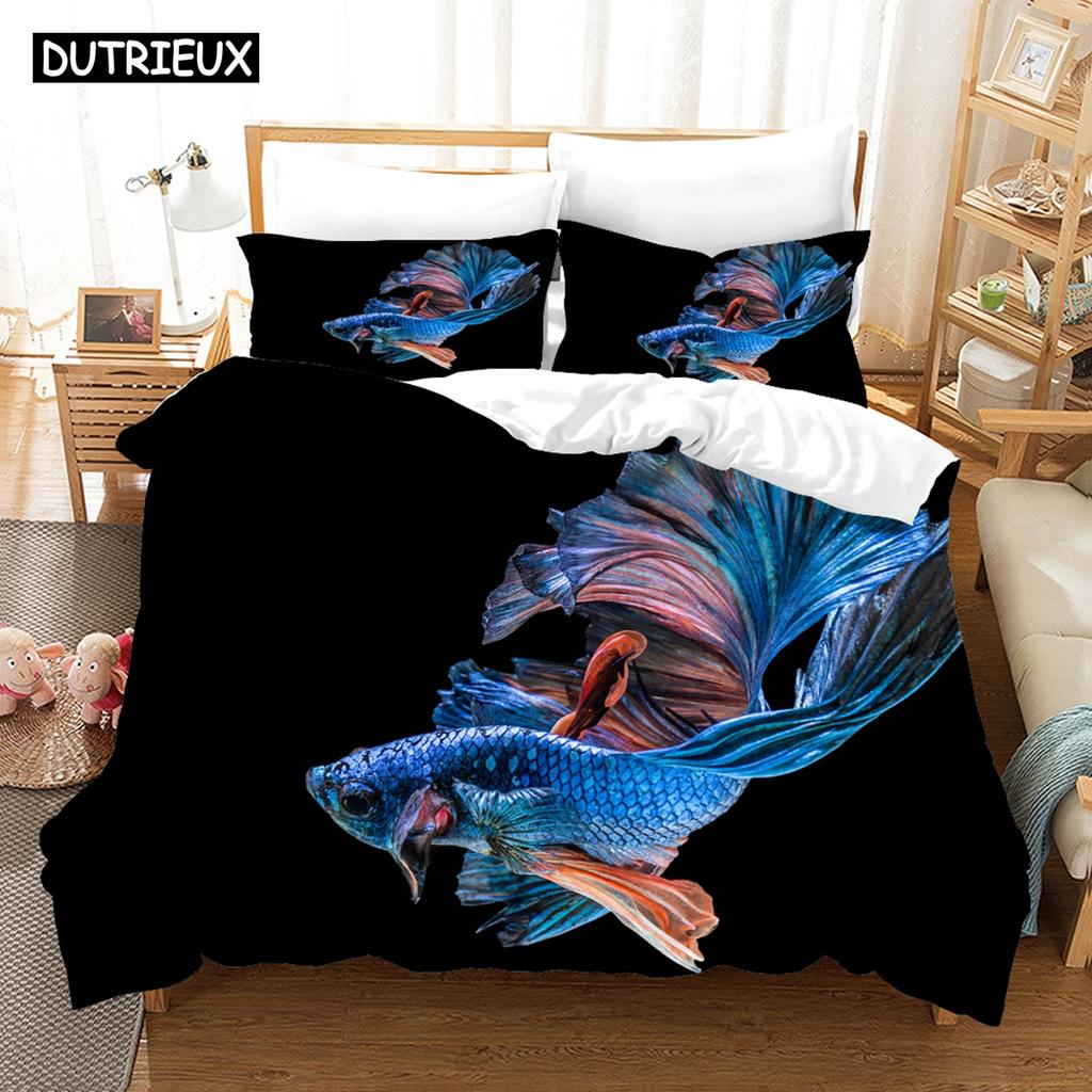 3D-печать мультяшная рыба фото комплект постельного белья в китайском стиле пододеяльник с наволочкой двуспальная кровать в комплекте