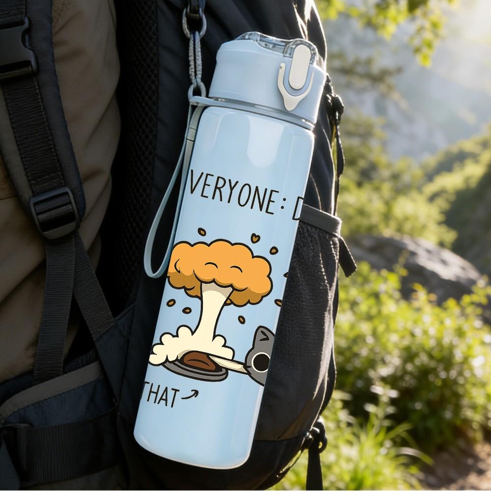 1PC Everyone Don't Do That Mushroom Cat 750ml Color Plastic Sports Water Bottle Leakproof Flip Straw Lid Suitable for Sports Office Home Use