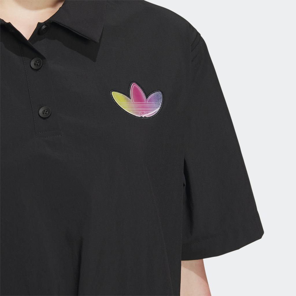 Adidas Originals Trefoil Logo Collar Fitted Short Sleeve Dress Women Dress Black IP2199