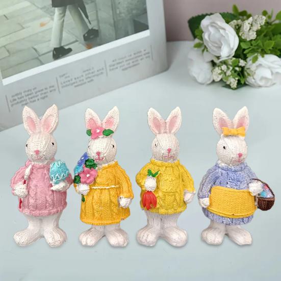 4 шт. Фигурка пасхального кролика, держащего цветок и яйцо, вязаный свитер, статуэтка кролика, весеннее пасхальное украшение для вечеринки