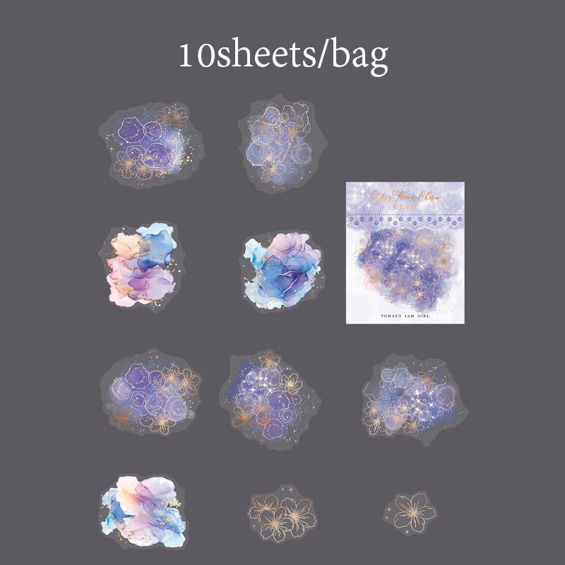 10 Sheets/Bag Watercolor Marble Gold Foil PET Stickers For Scrapbook Stationery DIY Decoration Phone Case Notebook