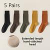 5 пар женских осенних носков Plus Long с защитой от скатывания и косточек из хлопка без косточек, удобных, высококачественных, средней длины