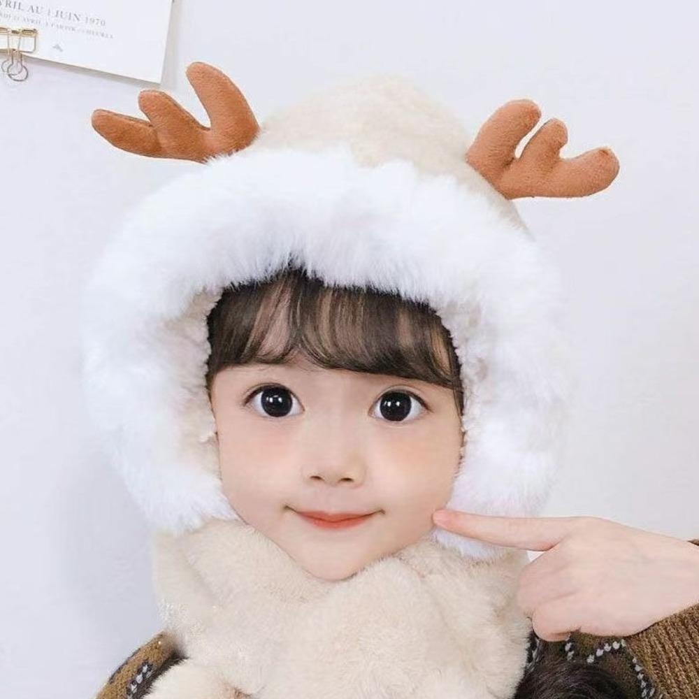 Толстая теплая цельная шапка-бини, шапка с мехом, закрывающая шею и уши, милый детский капюшон-шарф, зимняя