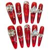 10Pcs Fine Pointed Red Tea Cat Eye Handmade False Nails For Women