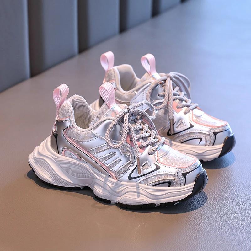 Детские баскетбольные кроссовки, массивные детские кроссовки для девочек, весна-осень, модные кроссовки с блестками, повседневные, школьные, универсальные, для бега