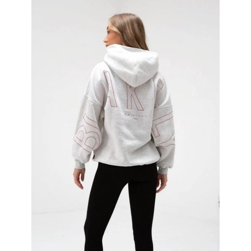 BLAKELY New Fashion Women's Printed Thickened Long Sleeve Loose Hooded Hip Hop Sweater Daily Home Top White