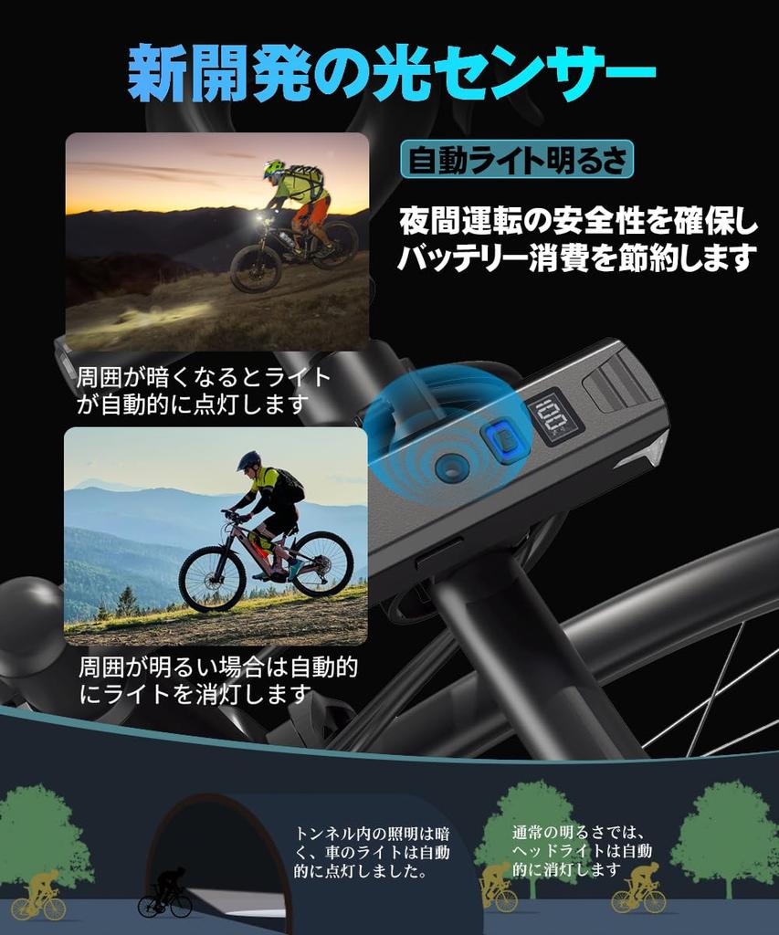 Велосипедный фонарь с автоматическим освещением 2000 5 режимов освещения Широкий IPX7 Велосипедная фара для кроссовых и дорожных велосипедов Светодиодный Индикатор уровня заряда батареи USB Легкий Компактный и Идеальный