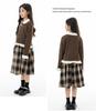 Комплект из двух предметов для девочек: осенняя клетчатая юбка и вязаный кардиган