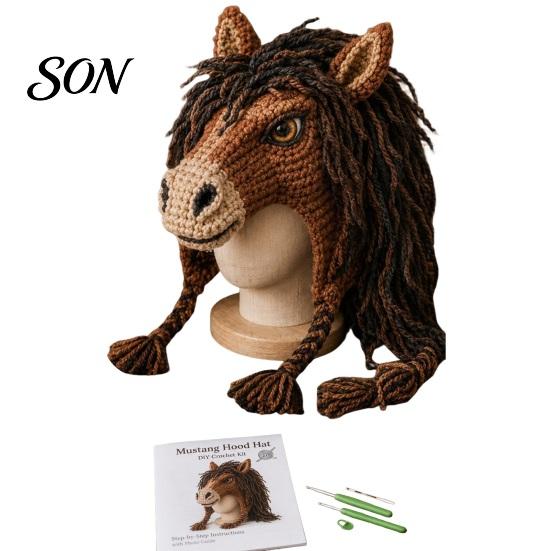 Soft Yarn for Hat Making Animal Hood Crochet Kit, DIY Earflap Project Weekend Cute Craft Kit Beginners, Handmade Winter Headwear Complete